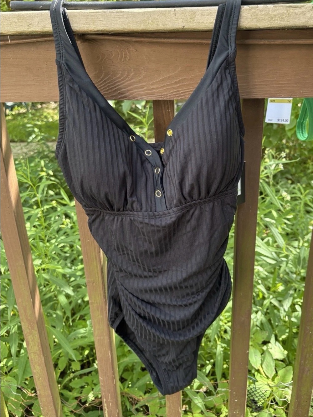 Ellen Tracy Snap Mio One Piece Swimsuit, Bathing Suit, Swim Black, Size 12